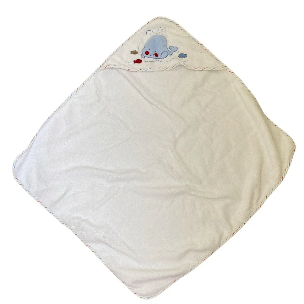 Just Born hooded towel white and blue whale Size OS - Picture 2 of 9